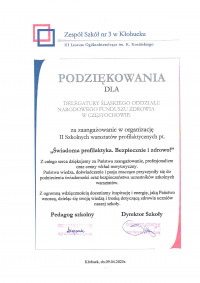Podziękowania dla Delegatury Śląskiego OW NFZ w Częstochowie