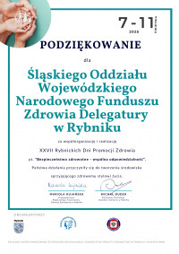 Podziękowania dla Delegatury Śląskiego OW NFZ w Rybniku