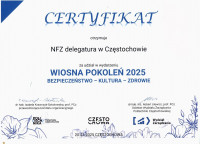 Podziękowanie Politechniki Częstochowskiej dla Delegatury Śląskiego OW NFZ w Częstochowie
